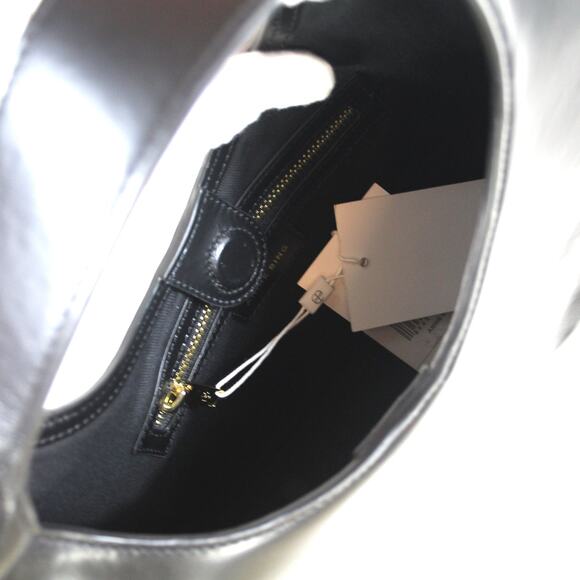 Anine Bing Luna Soft Smooth Black Leather Shoulder Handbag Gold Logo Croissant - Picture 8 of 8